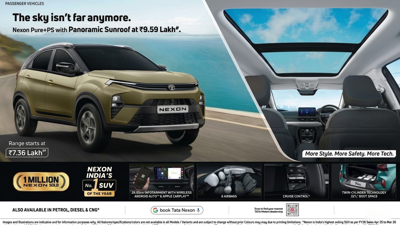 Tata Nexon Pure Plus S Launched– 1st Pano Sunroof Under Rs 10 Lakh